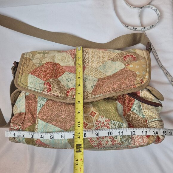 Fossil Cotton Patchwork Messenger Crossbody Shoulder Bag with Key Tag - Picture 16 of 16